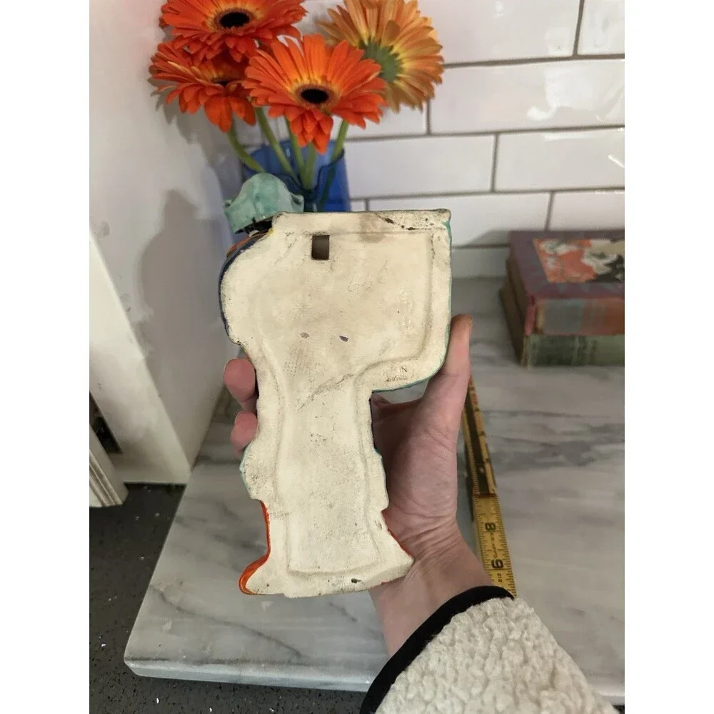 Antique 1922 HandPainted Porcelain Japanese Geisha Wall Pocket Planter Inscribed